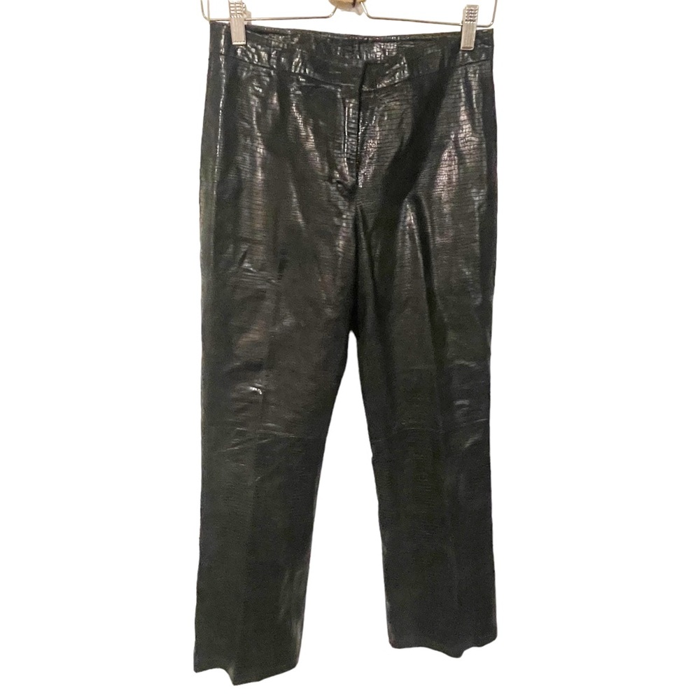 INC International Concepts Size 4 Petite Black Snake Print Leather Straight Leg